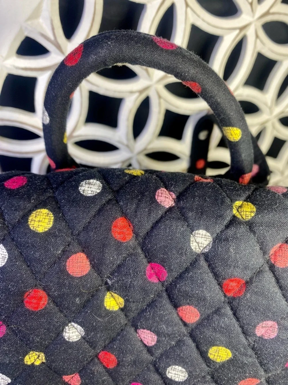 NWOT Vera Bradley Havana Dot Black Quilted Backpack‎ with Multicolor Dots